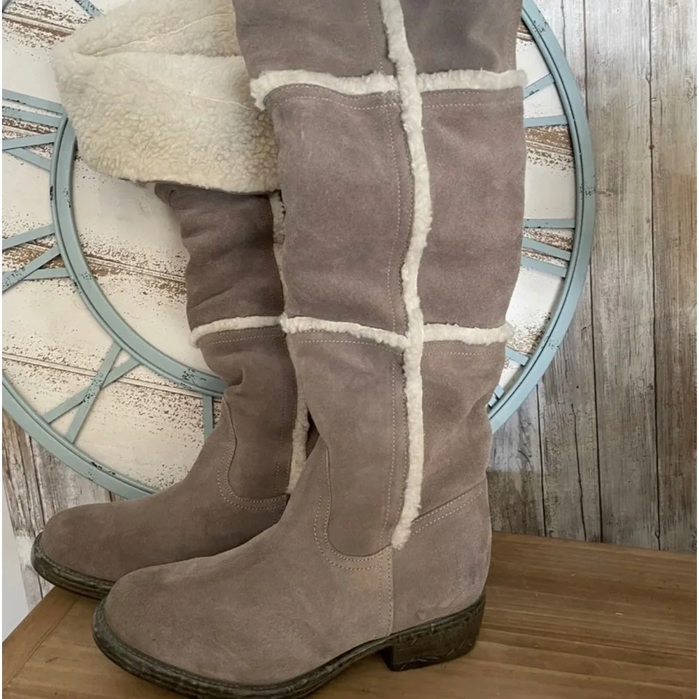 Lavorazione Artigianale Womens Leather Suede Shearling Knee High Boots sz 39 New